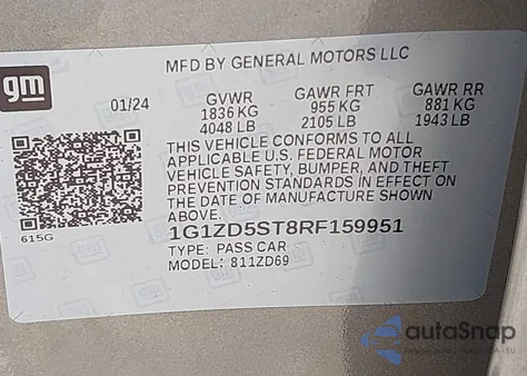 2024 Chevrolet Malibu Lt z USA, uszkodzony, nr VIN 1G1ZD5ST8RF159951